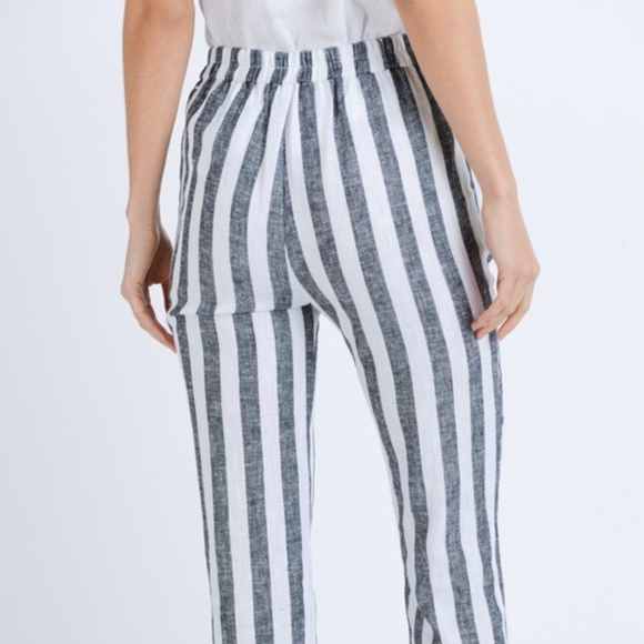 NEW Black + White Striped Linen Pants - Picture 3 of 3